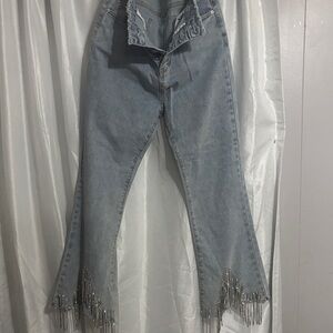 Light Blue Fringed Women's Jeans